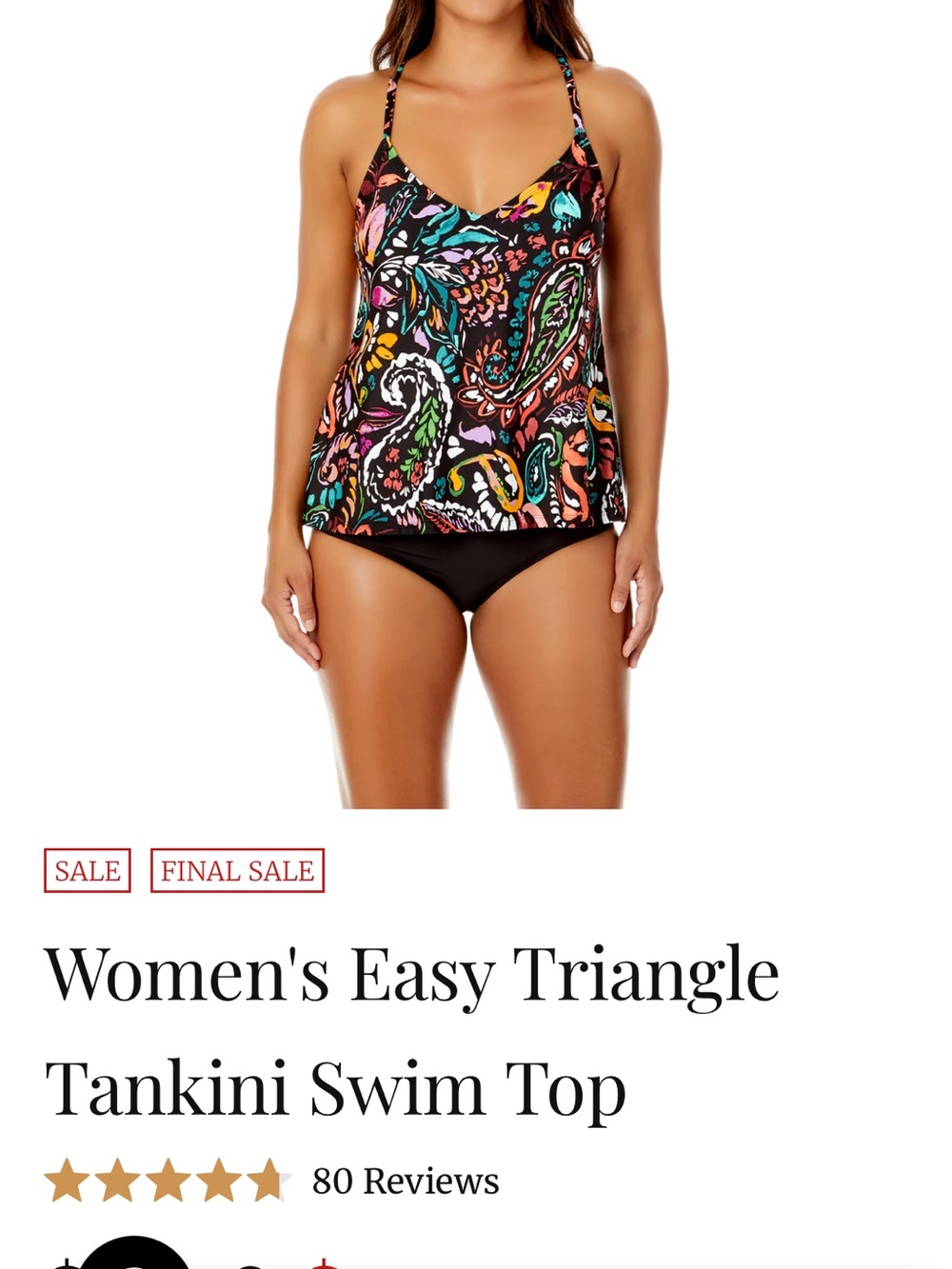 Anne Cole Black Multi Paisley Tankini Top NWT XL